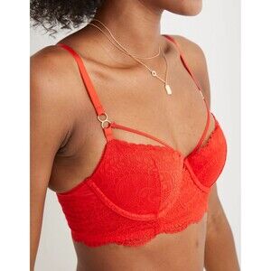 Aerie Real Power Paisley Lace Strappy Balconette Bra Holiday Red Size 34C